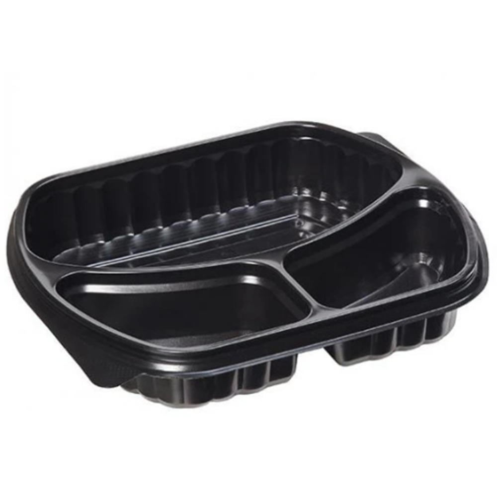 3 BÖLME SİYAH MİKRODALGA KAP + KAPAK 50 ADET
