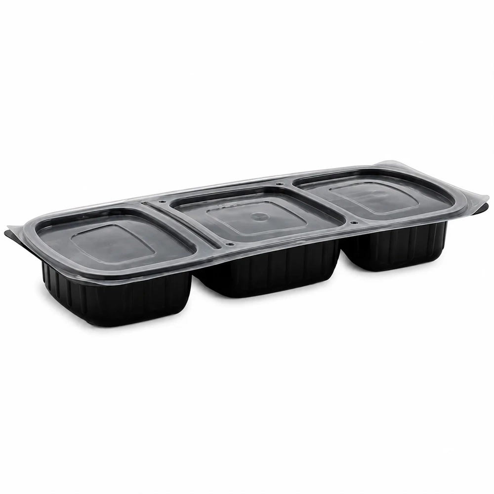 3 BÖLME TAVUK KABI SET SİYAH KAP+KAPAK 50 ADET